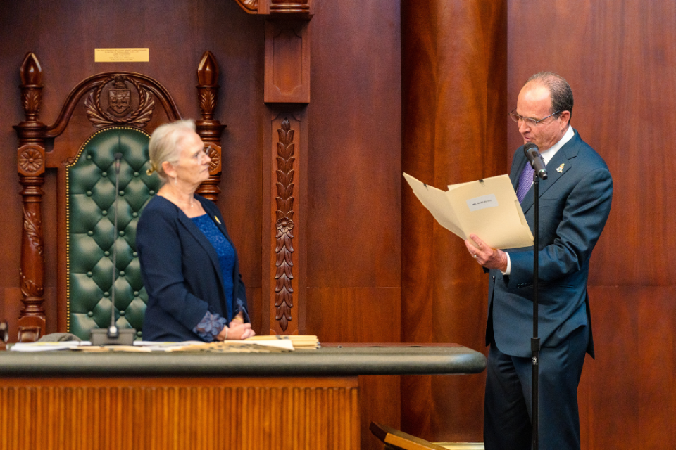 Governor of the Cayman Islands Jane Owen at the swearing in of the ...